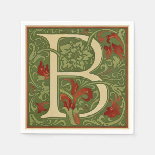 William Morris Monogram Letter B Floral Red Green Napkin