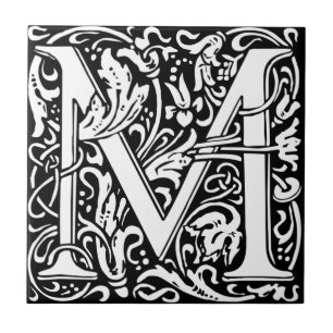 William Morris Monogrammed Letter M Tile