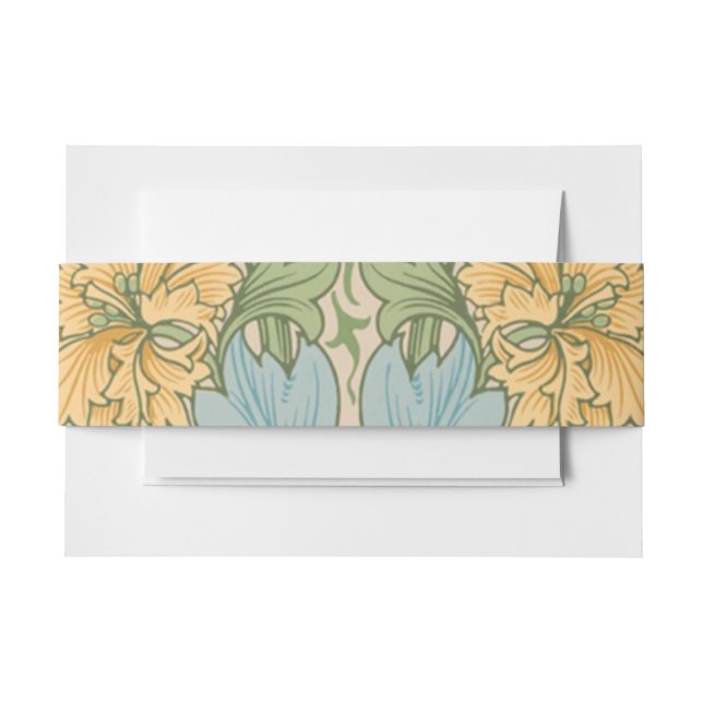 William Morris Myrtle Flower Floral Botanical Invitation Belly Band (Front Example)