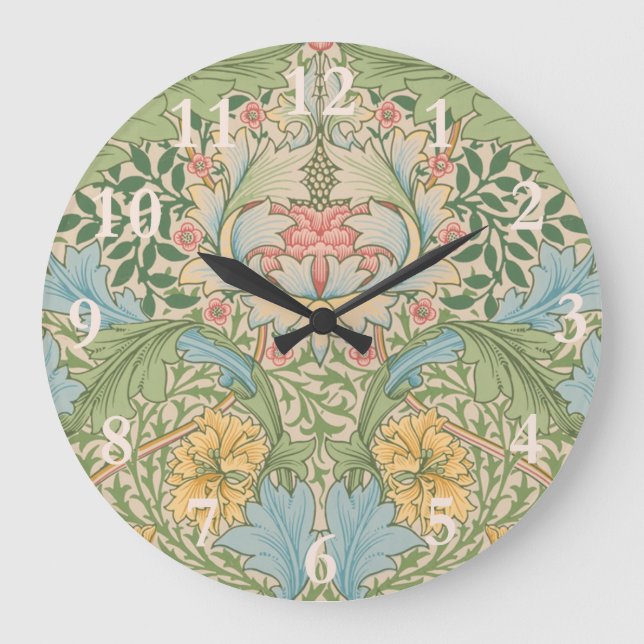 William Morris Myrtle Flower Floral Botanical Large Clock (Front)