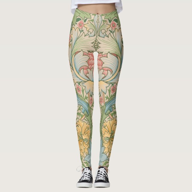 William Morris Myrtle Flower Floral Botanical Leggings (Front)