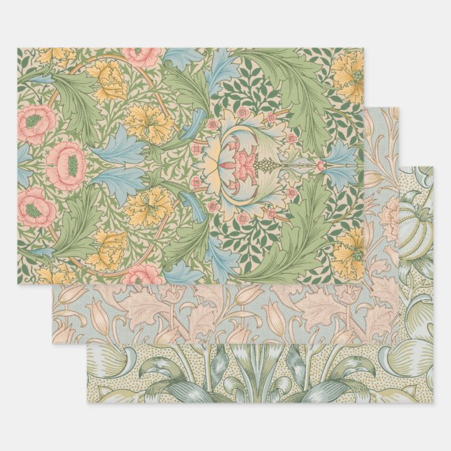 William Morris Myrtle Flower Floral Botanical Wrapping Paper Sheet (Set)