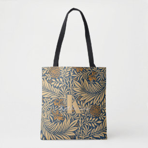 William Morris Navy Gold Brown Larkspur Pattern Tote Bag