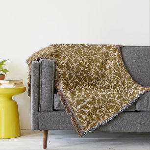 William Morris Oak Leaves, Coffee Brown and Beige Throw Blanket
