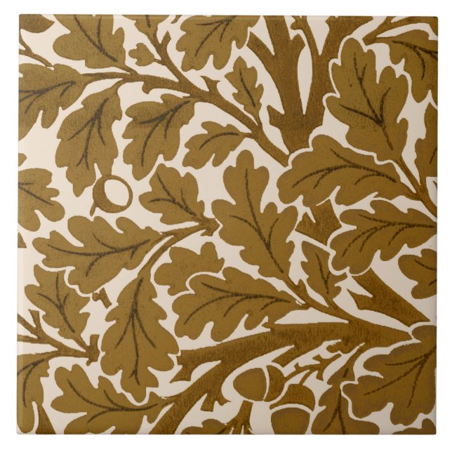 William Morris Oak Leaves, Coffee Brown and Beige  Tile (Front)