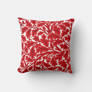 William Morris Oak Leaves, Deep Red and White Cushion