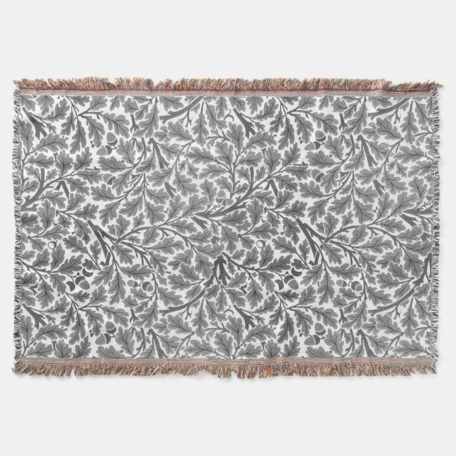 William Morris Oak Leaves, Grey / Grey and White Throw Blanket (Front)