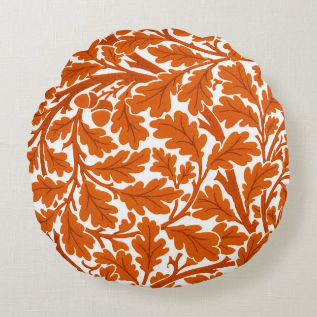 William Morris Oak Leaves, Rust Orange & Cream Round Cushion (Front)