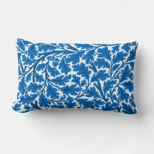 William Morris Oak Leaves, Sapphire Blue and White Lumbar Cushion