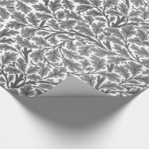 William Morris Oak Leaves, Silver Gray and White Wrapping Paper