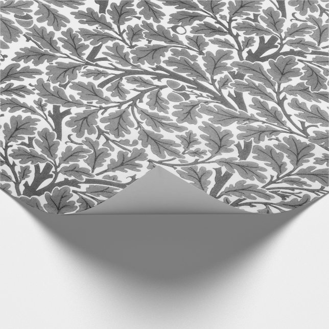 William Morris Oak Leaves, Silver Grey and White Wrapping Paper (Corner)