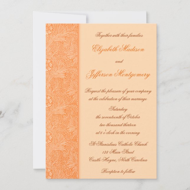 William Morris Orange Floral Wedding Invitation (Front)