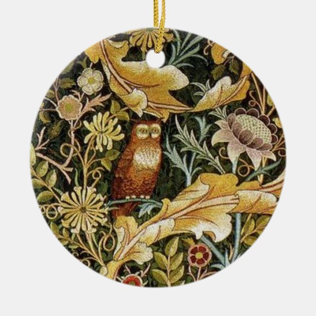 William Morris Owl an Acanthus Ceramic Tree Decoration (Front)