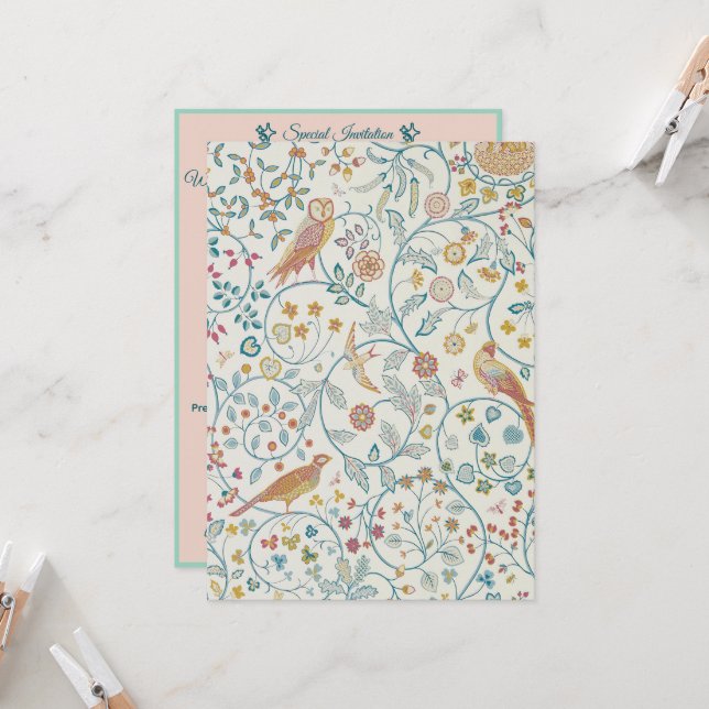 William Morris - Owl and Berries Wallpaper  Invitation (Front/Back In Situ)