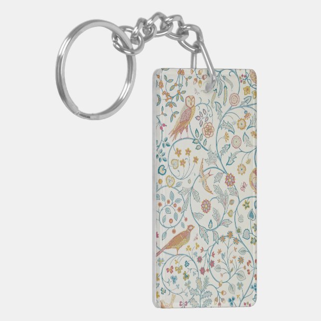 William Morris - Owl and Berries Wallpaper Key Ring (Front Left)