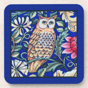 William Morris Owl Tapestry, Beige and Cobalt Blue Coaster