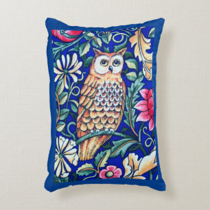 William Morris Owl Tapestry, Beige and Cobalt Blue Decorative Cushion