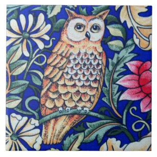William Morris Owl Tapestry, Beige and Cobalt Blue Tile