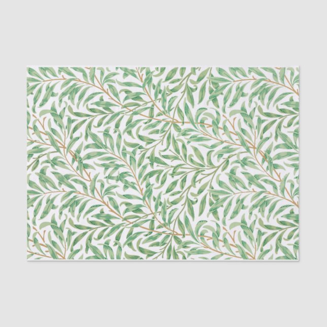 William Morris Pastel Green Willow Leaf Branches Tissue Paper (Front)