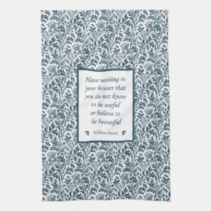 William Morris Pattern and Quotation Elegant Green Tea Towel