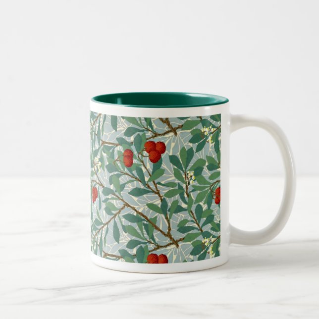 William Morris Pattern in Berry Red and Turquoise Two-Tone Coffee Mug (Right)