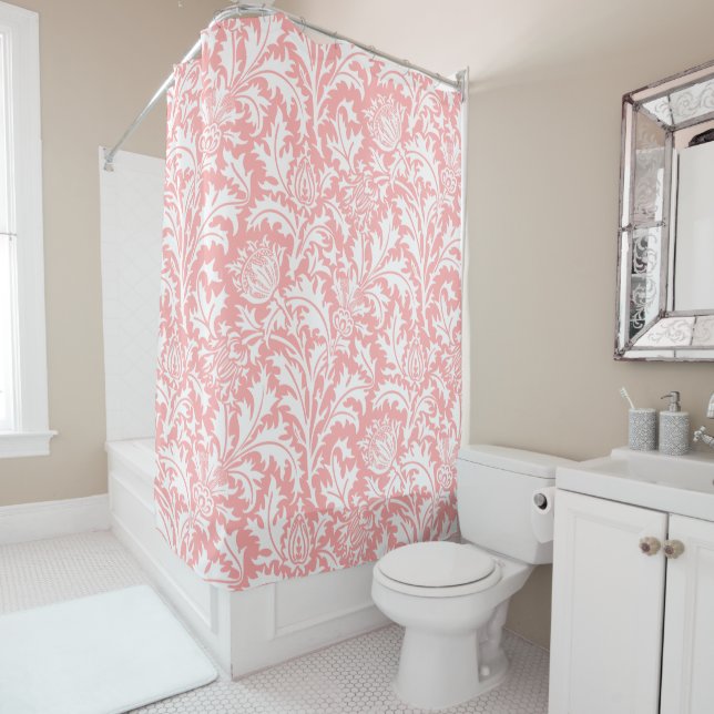 William Morris Peach Pink or Your Custom Colour Shower Curtain (In Situ)