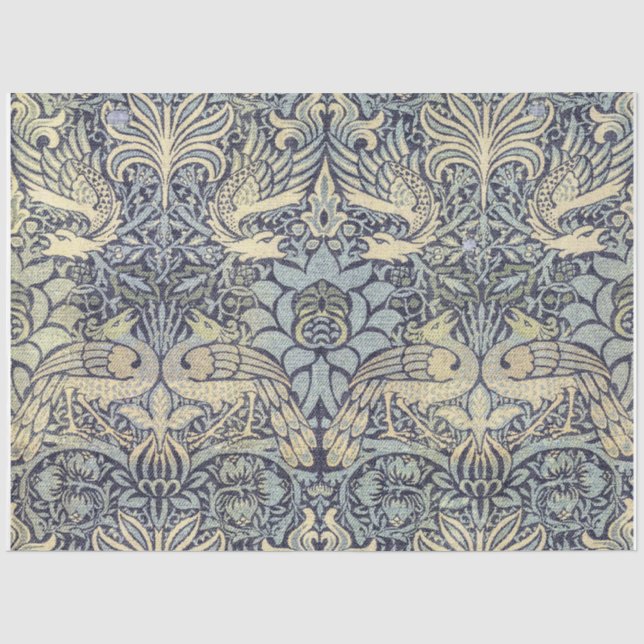William Morris Peacock and Dragon Blue Decoupage Tissue Paper (Front)