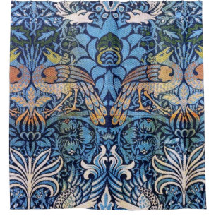 William Morris Peacock And Dragon Blue Pattern Shower Curtain