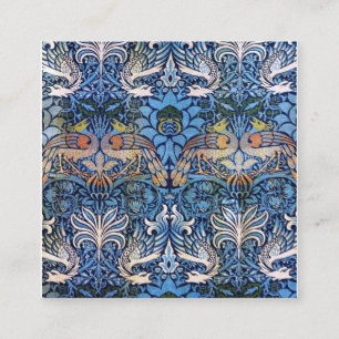 William Morris Peacock And Dragon Blue Pattern Square Business Card