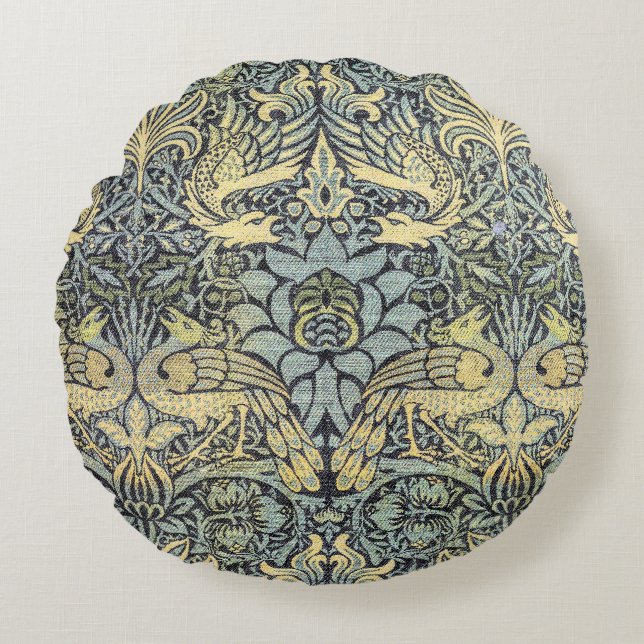 William Morris Peacock and Dragon Round Cushion (Front)
