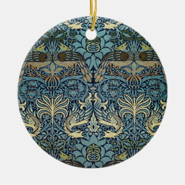 William Morris Peacock and Dragon Woven Design Ceramic Tree Decoration (Front)