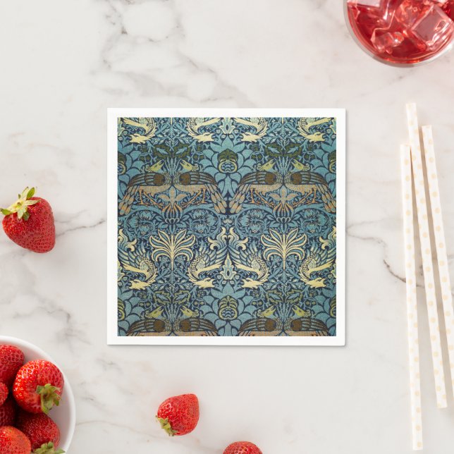 William Morris Peacock and Dragon Woven Design Napkin (Insitu)