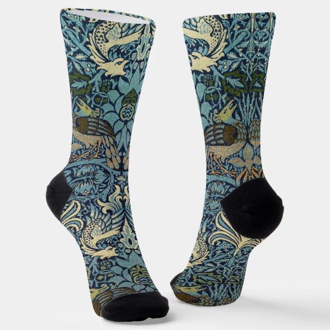 William Morris Peacock and Dragon Woven Design Socks (Angled)