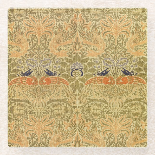 William Morris Peacock & Dragon Arts & Crafts Glass Coaster (Front)