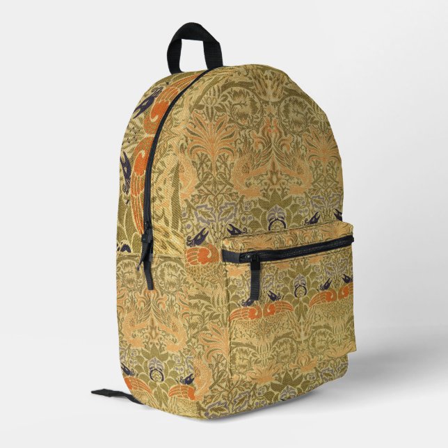 William Morris Peacock & Dragon Arts & Crafts Printed Backpack (Back Corner Left)