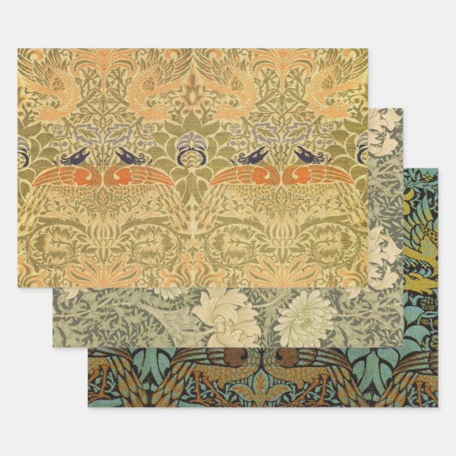 William Morris Peacock & Dragon Arts & Crafts Wrapping Paper Sheet (Set)