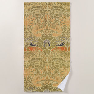 William Morris Peacock Dragon Vintage Arts Crafts  Beach Towel