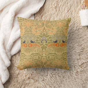 William Morris Peacock Dragon Vintage Arts Crafts Cushion