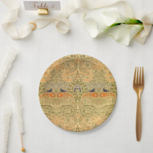 William Morris Peacock Dragon Vintage Arts Crafts Paper Plate