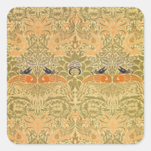 William Morris Peacock Dragon Vintage Arts Crafts Square Sticker