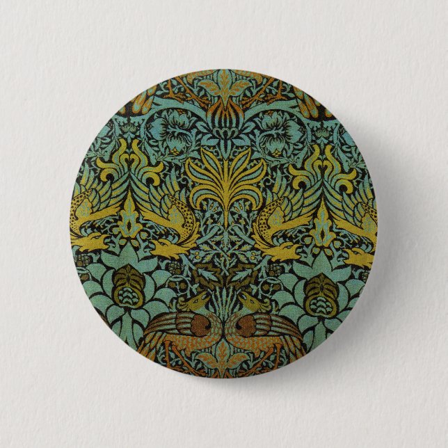 William Morris Peacock Dragon Wallpaper  6 Cm Round Badge (Front)