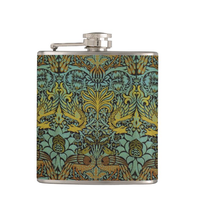 William Morris Peacock Dragon Wallpaper  Hip Flask (Front)