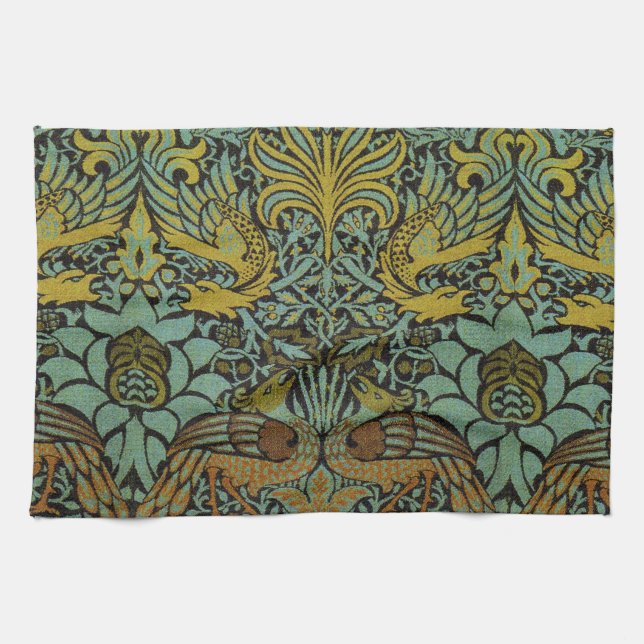 William Morris Peacock Dragon Wallpaper  Tea Towel (Horizontal)