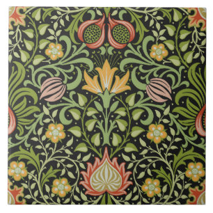 William Morris Persian Black Floral Tile Art