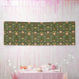 William Morris Persian Black Floral Tile Art Banner