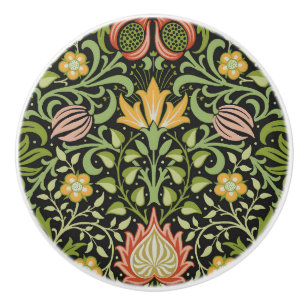 William Morris Persian Black Floral Tile Art Ceramic Knob