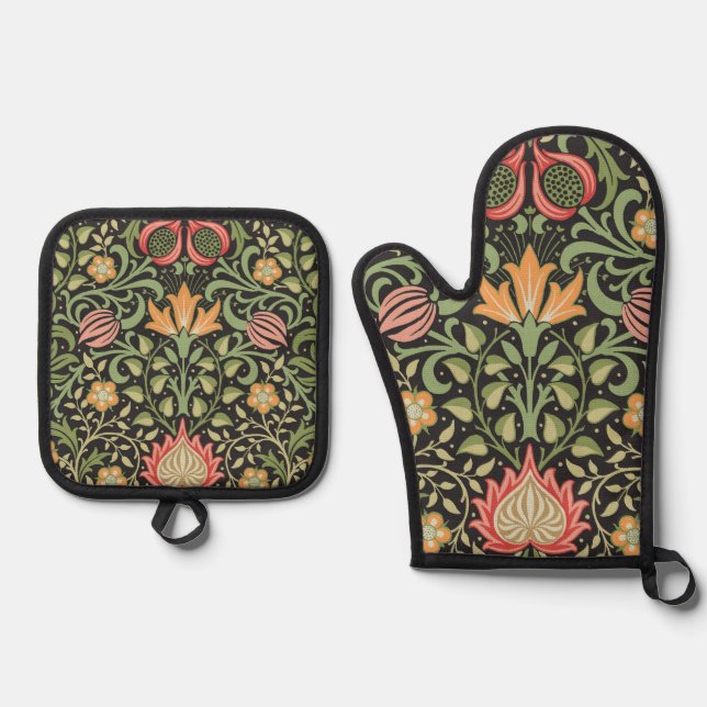 William Morris Persian Floral Antique Oven Mitt & Pot Holder Set (Front)