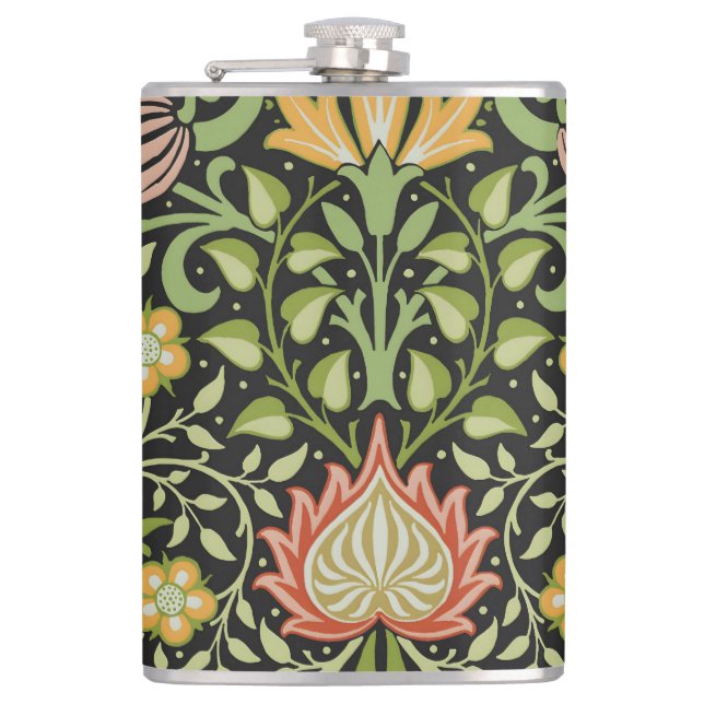 William Morris Persian Floral Botanical Design Hip Flask (Front)