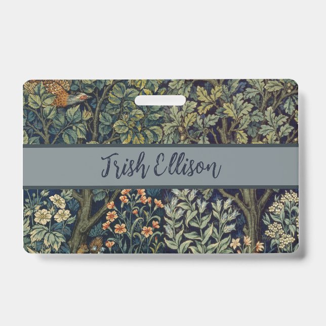 William Morris Pheasant Bird Tree Botanical ID Badge (Front)