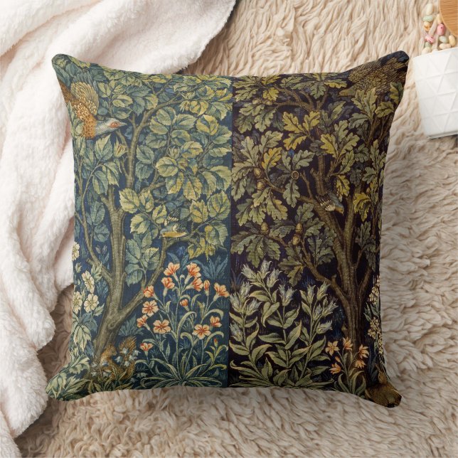 William Morris Pheasant Bird Tree Flower Cushion (Blanket)